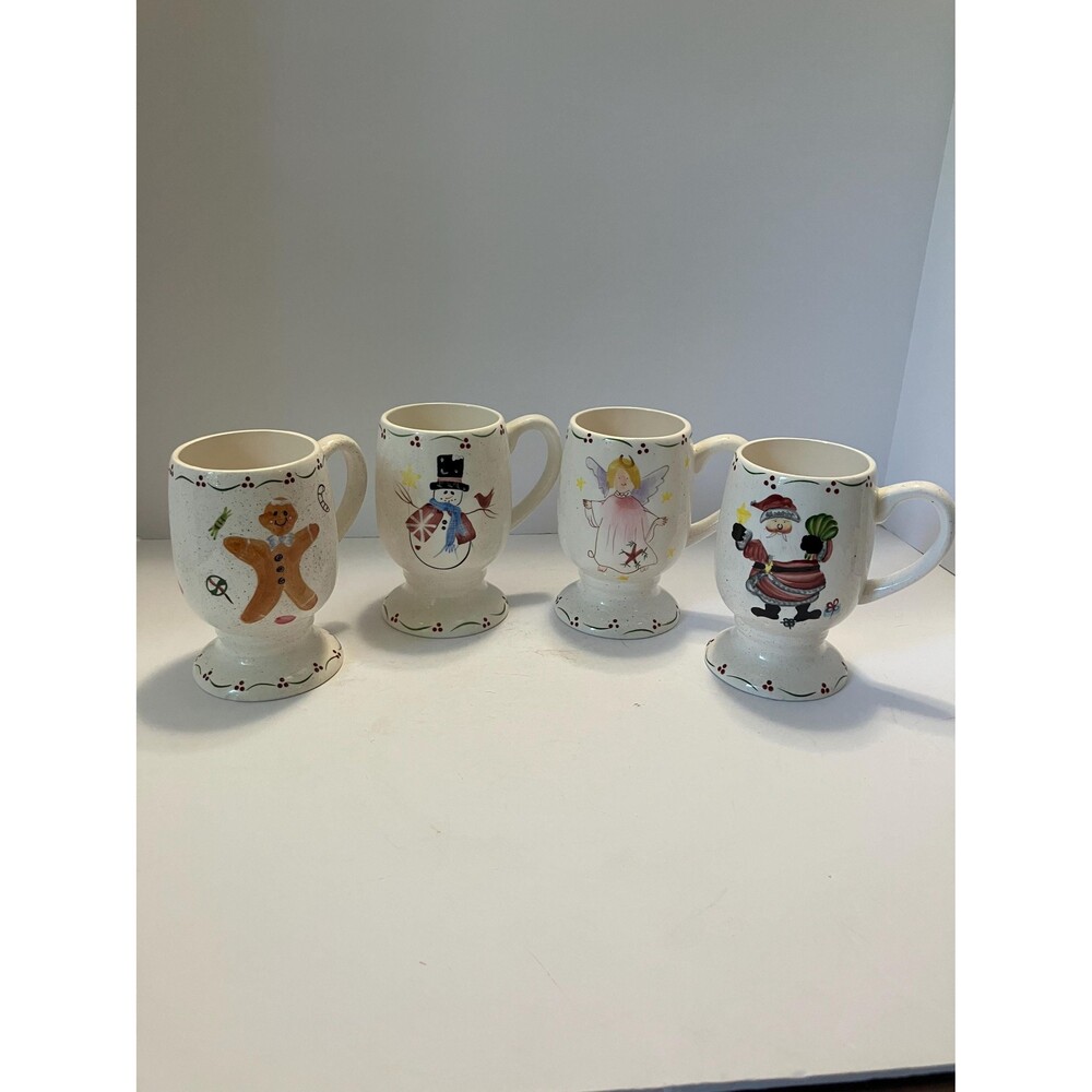 Vintage Cosmos Gifts Christmas Pedestal Mug Set, Hand-Painted Holiday Characters